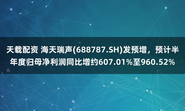 天载配资 海天瑞声(688787.SH)发预增，预计半年度归母净利润同比增约607.01%至960.52%