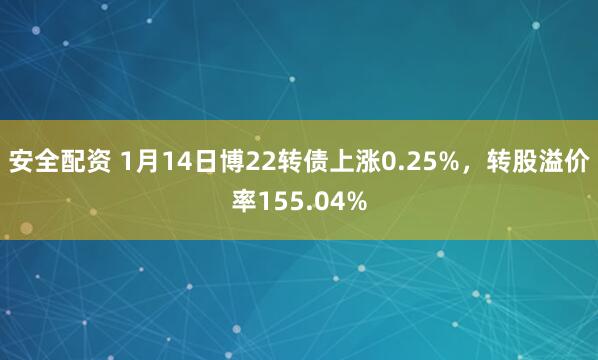 安全配资 1月14日博22转债上涨0.25%，转股溢价率155.04%